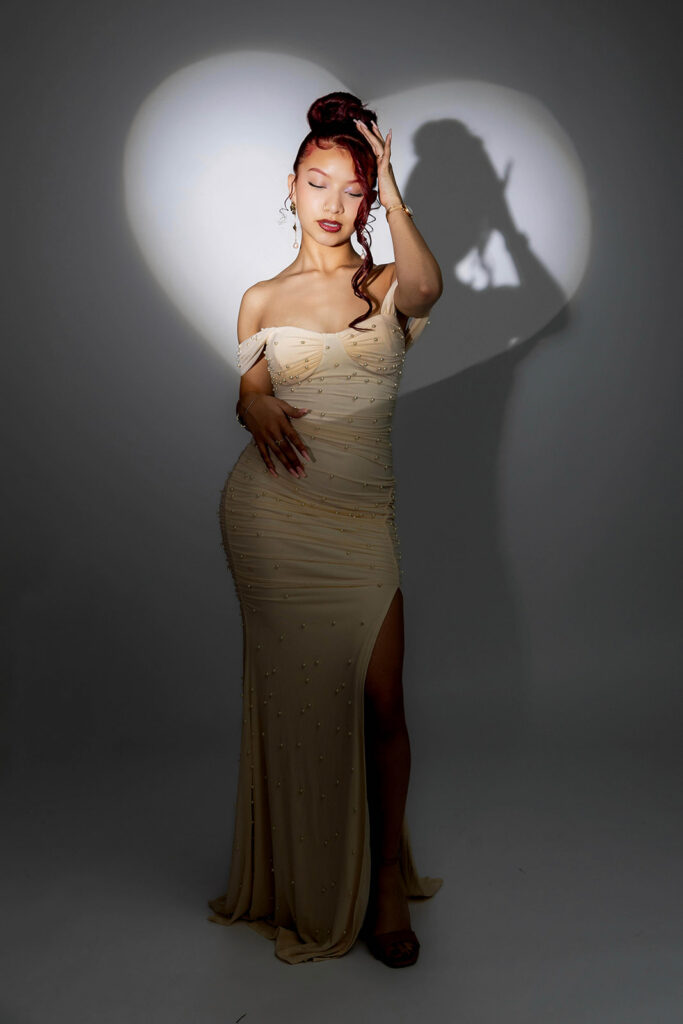 21st birthday studio portrait of Juliana celebrating in an Indianapolis photography studio with a glam, confident look