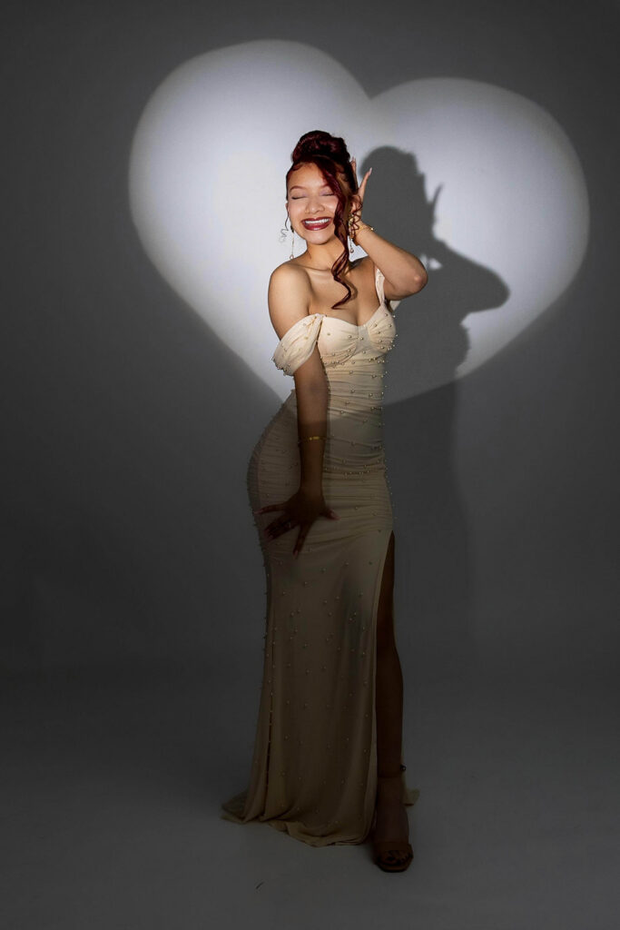 21st birthday studio portrait of Juliana celebrating in an Indianapolis photography studio with a glam, confident look