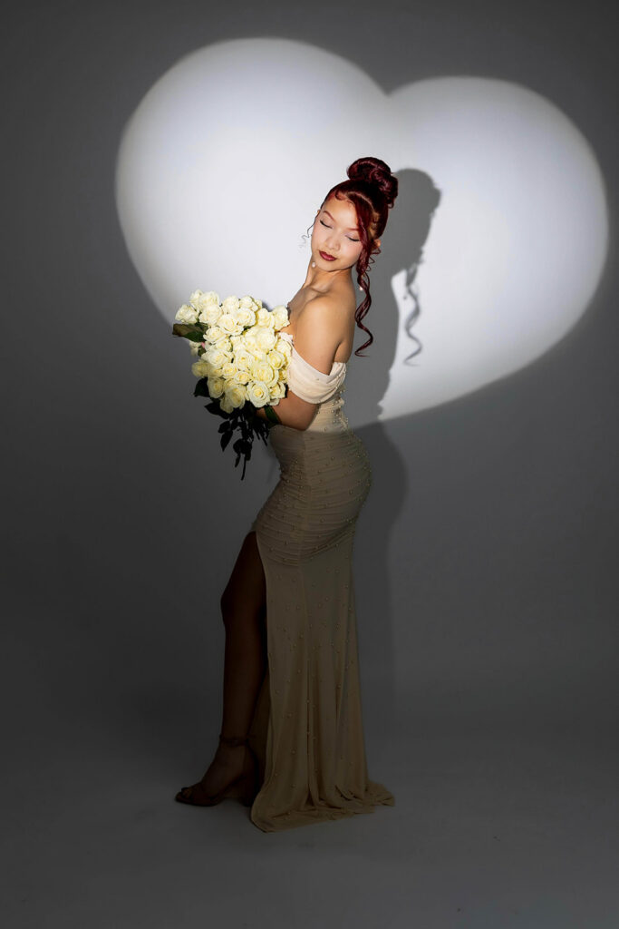 21st birthday studio portrait of Juliana celebrating in an Indianapolis photography studio with a glam, confident look