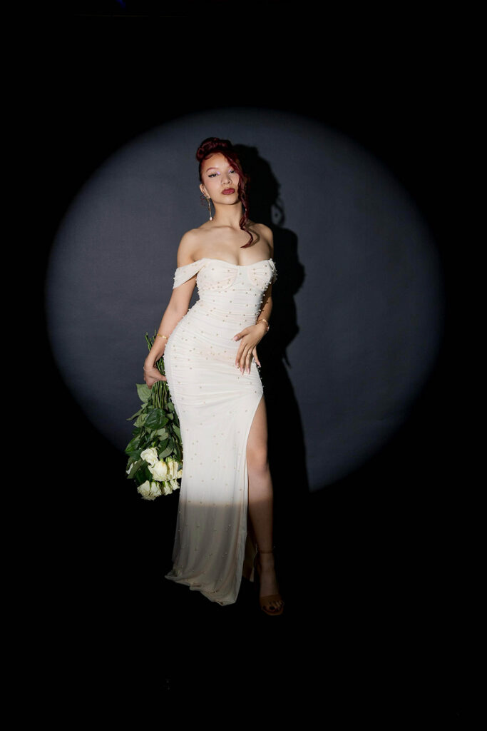 21st birthday studio portrait of Juliana celebrating in an Indianapolis photography studio with a glam, confident look